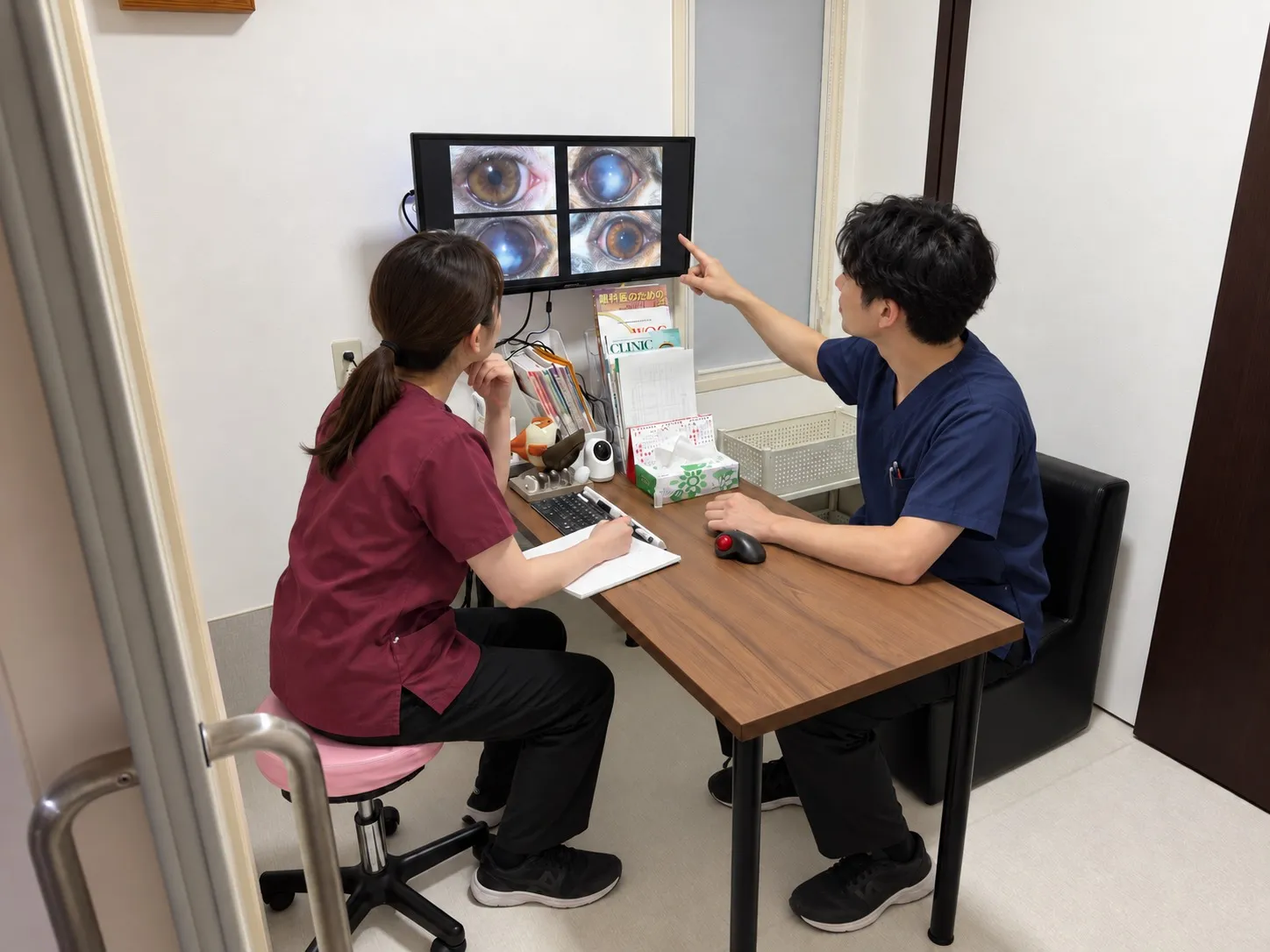 症例画像を見ながら考えを交わすイメージ